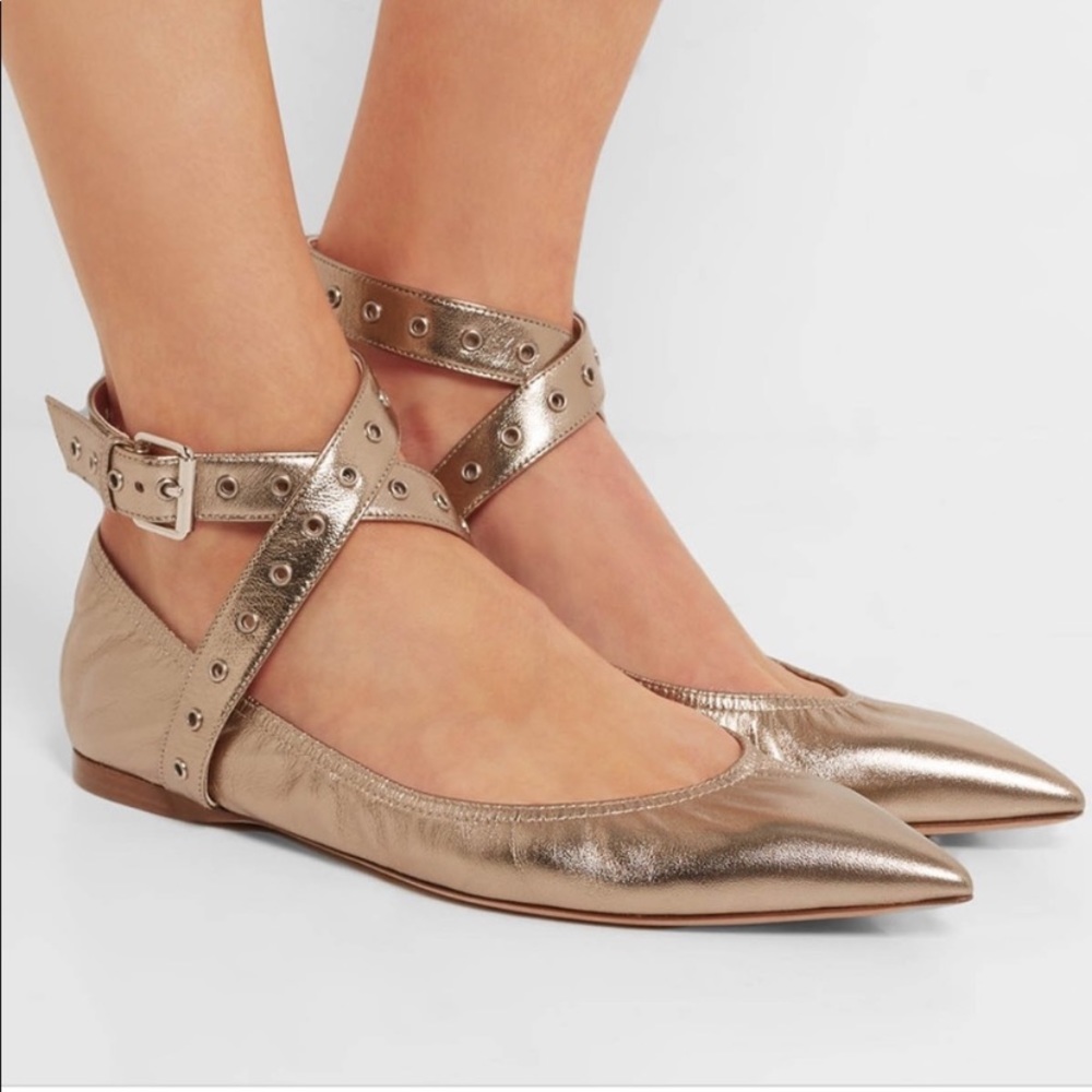 VALENTINO Love Latch metallic leather point-toe flats